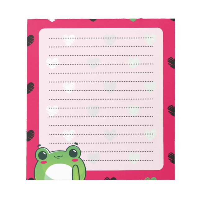 Kawaii Frog & Hearts Notepad (Front)