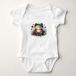 Kawaii Frog Illustration Baby Bodysuit