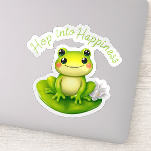 Kawaii Frog Lily Pad Hop into Happiness Sticker