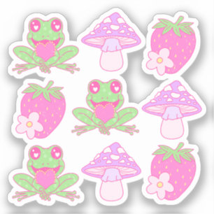 Kawaii Frog, Mushroom, and Strawberry