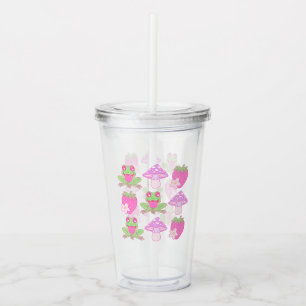 Kawaii Frog, Mushroom, and Strawberry Acrylic Tumbler