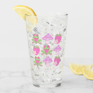 Kawaii Frog, Mushroom, and Strawberry Glass