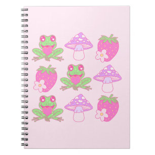 Kawaii Frog, Mushroom, and Strawberry Notebook