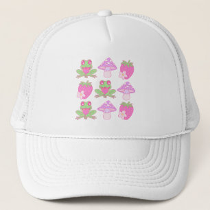 Kawaii Frog, Mushroom, and Strawberry Trucker Hat