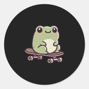 Kawaii Frog On A Skateboard Funny Skateboarding Classic Round Sticker