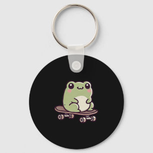 Kawaii Frog On A Skateboard Funny Skateboarding Key Ring