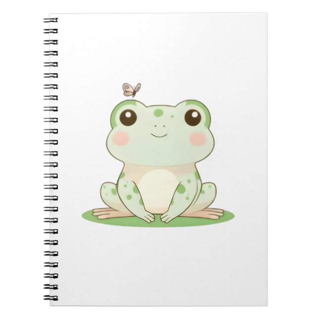 Kawaii Frog with Butterfly Cute Nature Design Notebook (Front)