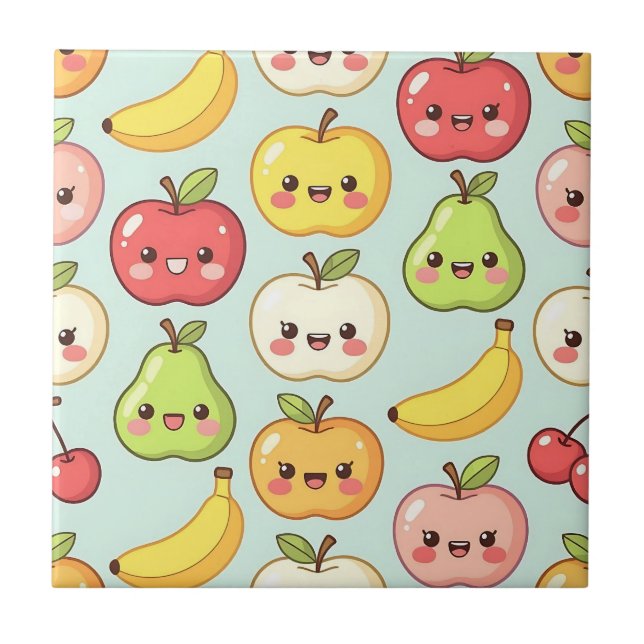 Kawaii Fruit Seamless Pattern Cute Cartoon Ceramic Tile (Front)