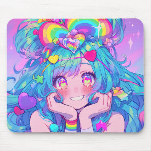 Kawaii Fun Rainbow Anime Girl Mouse Pad