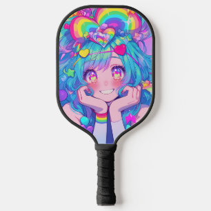 Kawaii Fun Rainbow Anime Girl Pickleball Paddle