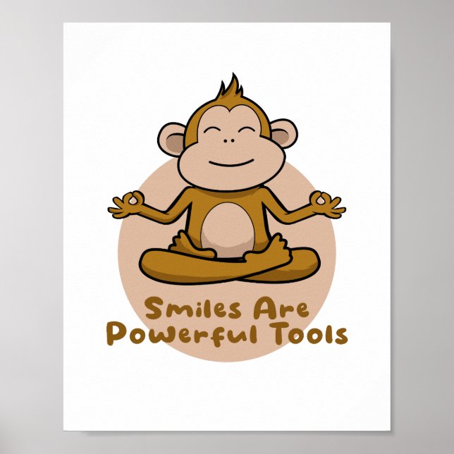 Kawaii funny brown monkey smiling and doing yoga  poster (Front)