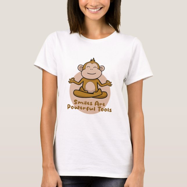 Kawaii funny brown monkey smiling and doing yoga  T-Shirt (Front)