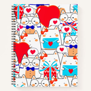 Kawaii Funny Cats Love Pattern Notebook