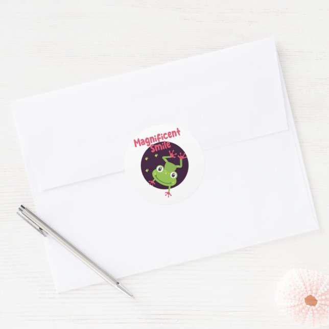 Kawaii funny cute happy frog smiling classic round sticker (Envelope)