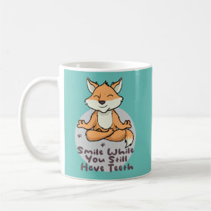 Kawaii funny fox smiling and doing yoga poses  coffee mug