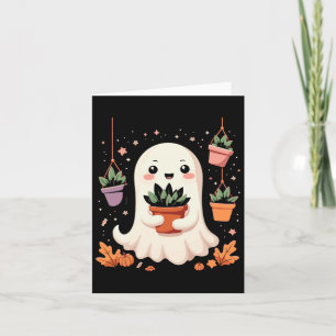 Kawaii Funny Halloween Ghost With Potted Plants Au Card