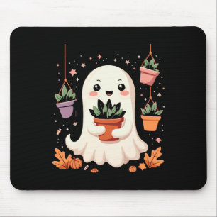 Kawaii Funny Halloween Ghost With Potted Plants Au Mouse Pad