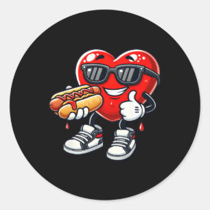 Kawaii Funny Heart Eating Hot Dog Valentine's Febr Classic Round Sticker