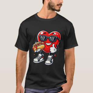 Kawaii Funny Heart Eating Hot Dog Valentine's Febr T-Shirt