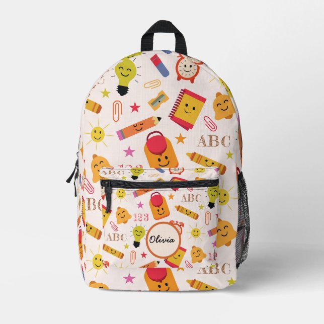 Kawaii Funny School Supplies Custom Name  Printed Backpack (Front)