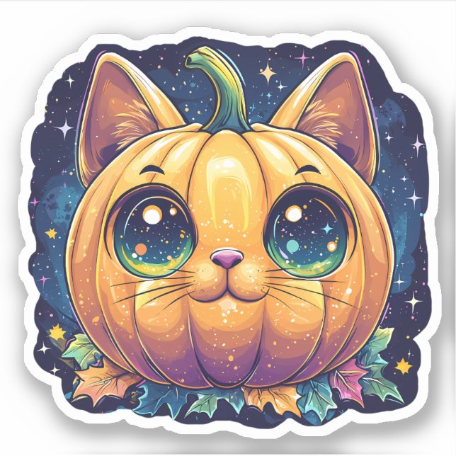 Kawaii Galaxy Jack-O-Lantern Cat Pumpkin Halloween (Front)