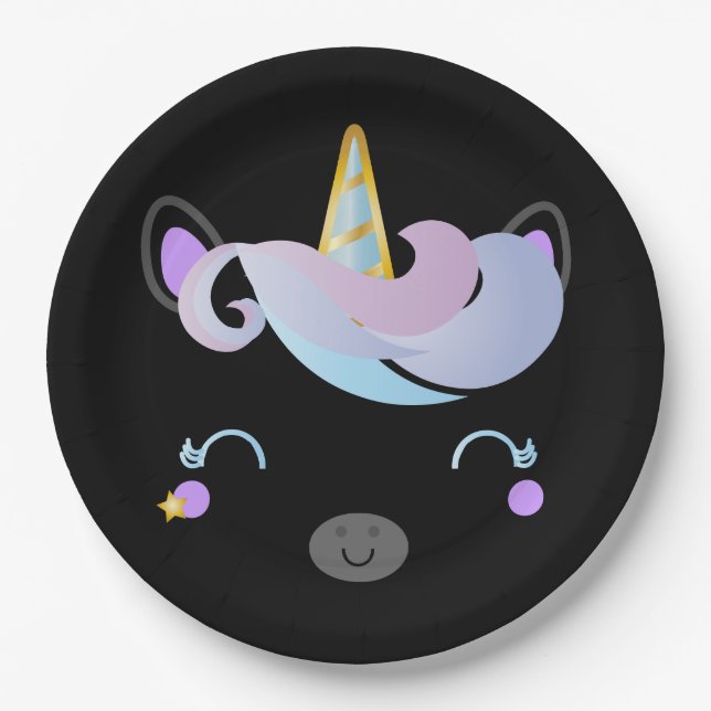 kawaii galaxy unicorn BIRTHDAY PARTY paper plate (Front)