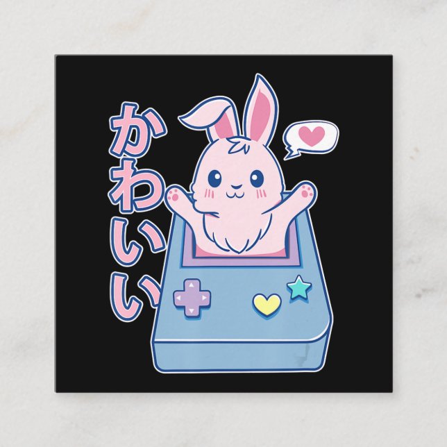 Kawaii Gamer Bunny - Rabbit Pastel Cute Square Business Card (Front)