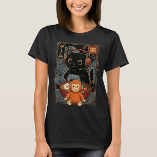 Kawaii Gamer Cat Funny Ramen Japanese Punch Monkey T-Shirt