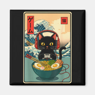 Kawaii Gamer Cat Ramen Retro Japanese Funny Cat Ga Magnet