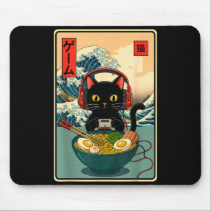 Kawaii Gamer Cat Ramen Retro Japanese Funny Cat Ga Mouse Pad