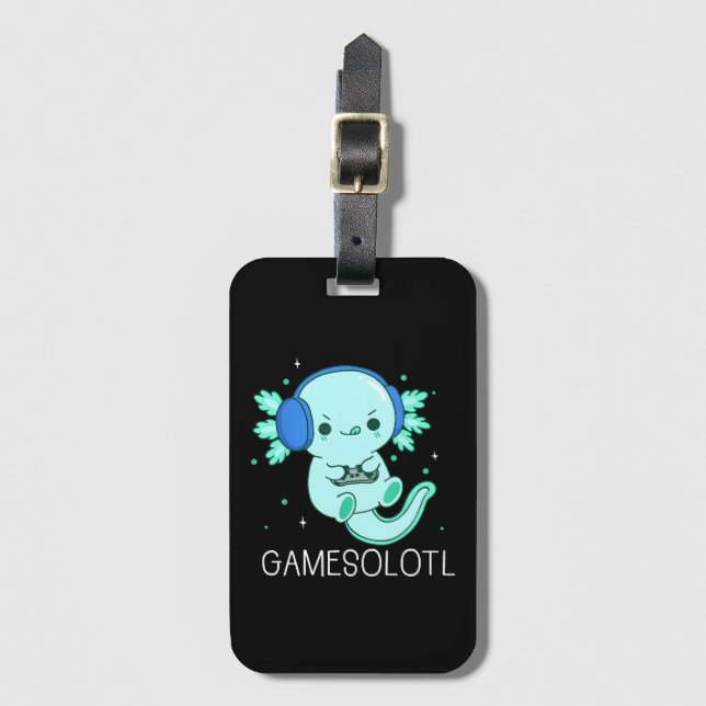 Kawaii Gamesolotl Axolotl Gamer Luggage Tag (Front Vertical)