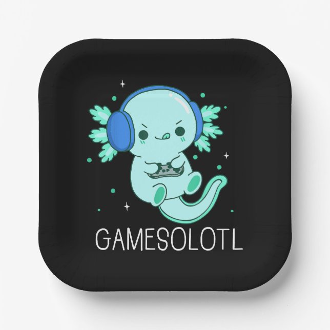 Kawaii Gamesolotl Axolotl Gamer Paper Plate (Front)