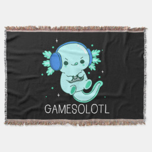 Kawaii Gamesolotl Axolotl Gamer Throw Blanket