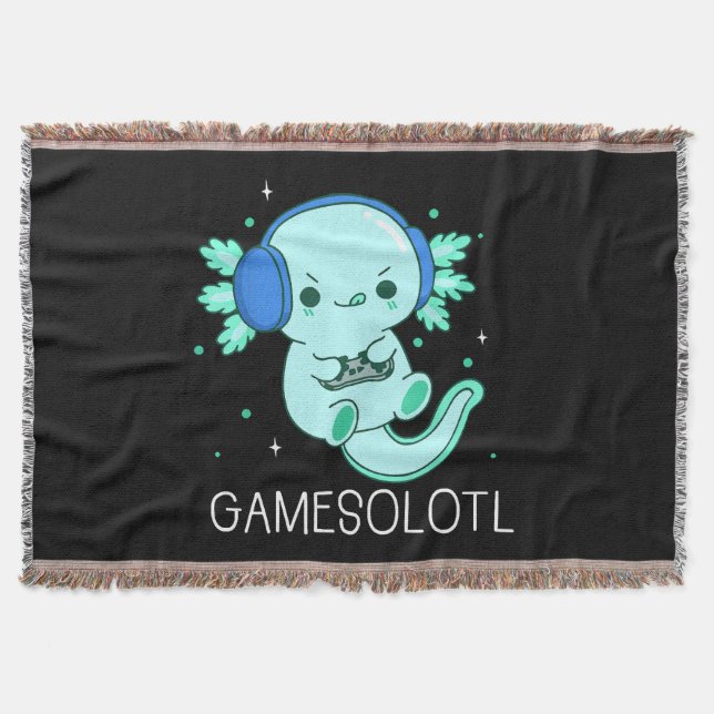 Kawaii Gamesolotl Axolotl Gamer Throw Blanket (Front)