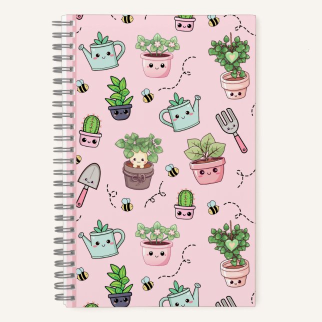 Kawaii Gardening House Plants Spiral Notebook (Front)