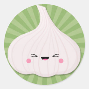 Kawaii Garlic Bulb on Green Starburst Classic Round Sticker