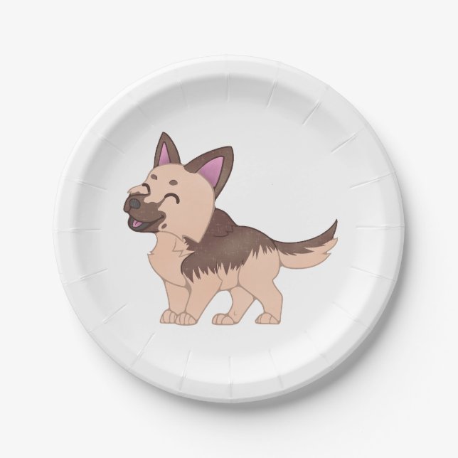 Kawaii German Shepherd Dog Paper Plate (Front)