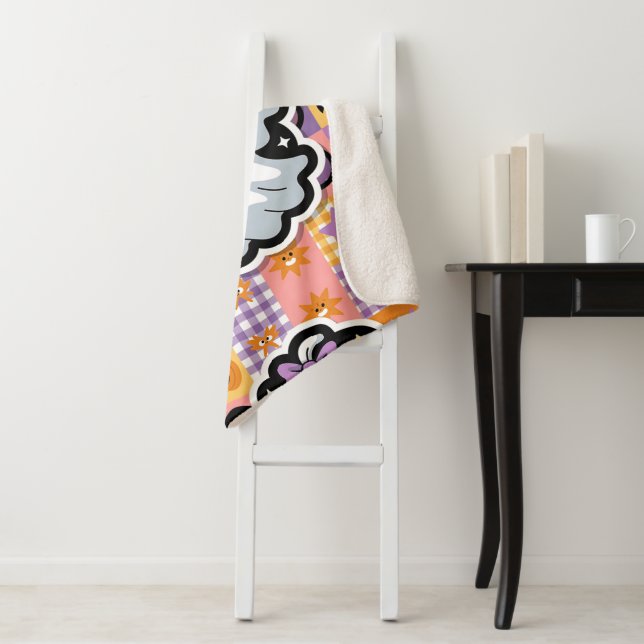 Kawaii Ghost Blanket –Cute Patchwork Cartoon Ghost (In Situ)