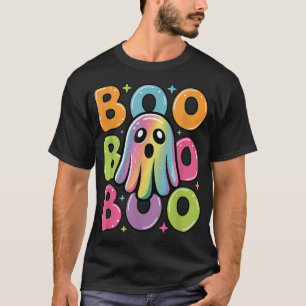 Kawaii Ghost Boo With Sparkles Halloween Colorful  T-Shirt