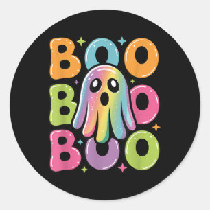 Kawaii Ghost Boo With Sparkles Halloween Colourful Classic Round Sticker