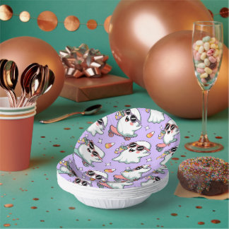 Kawaii Ghost Bubble Tea Pattern –Cute Pastel Ghost Paper Plate