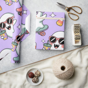 Kawaii Ghost Bubble Tea Pattern –Cute Pastel Ghost Wrapping Paper