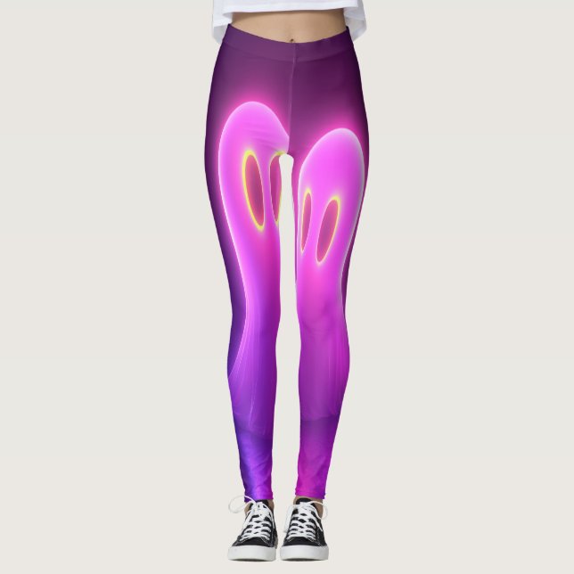 Kawaii Ghost Couple — Neon Love Spirits Leggings (Front)