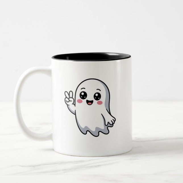 Kawaii Ghost Cute Spooky Design Two-Tone Coffee Mug (Left)