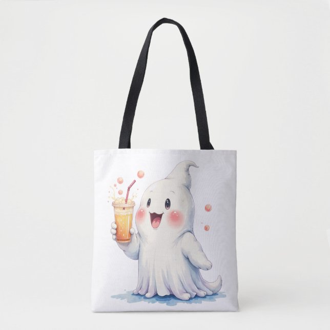 Kawaii Ghost Drinking Soda Tote Bag (Front)