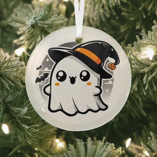 Kawaii Ghost Glass Tree Decoration (Insitu)