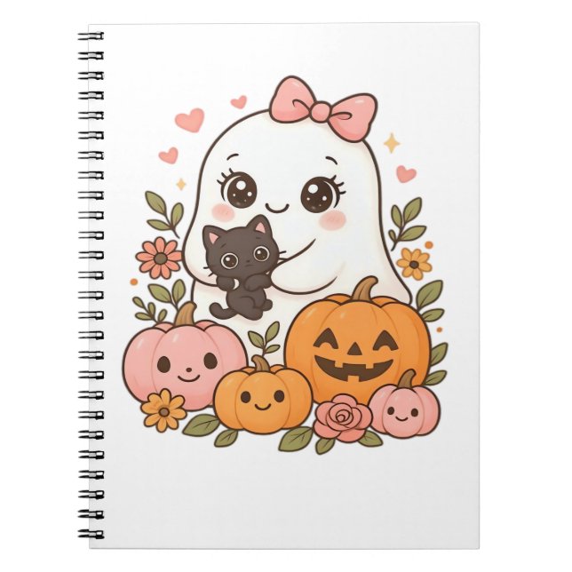 Kawaii Ghost Halloween Black Cat Pumpkin Fall Spoo Notebook (Front)