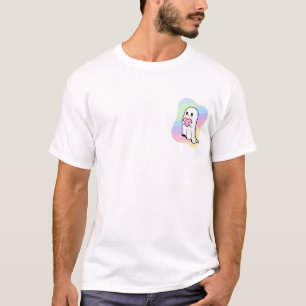 Kawaii Ghost Holding Heart & Rainbow Art T-Shirt