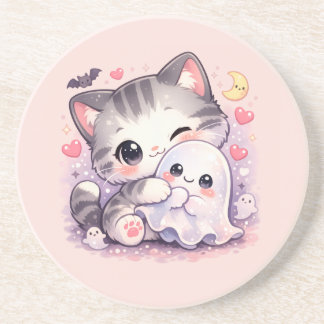 Kawaii Ghost Hug Kitty Coaster