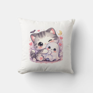 Kawaii Ghost Hug Kitty Cushion